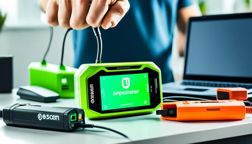 Charging electronics with a jump starter